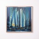 Gemälde auf Leinwand mit Modernem Motiv in Blauen Farbtönen aus den 1980er Jahren