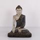 Buddha Figur aus geschnitztem Holz mit hellen und bläulichen Farbtönen aus Thailand, 1920er Jahre