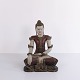 Buddha Figur aus geschnitztem Holz mit rötlicher Patina aus Thailand, 1920er Jahre