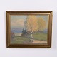 Landschaftsgemälde auf Leinwand mit Birken im Goldrahmen 40,5 x 50 cm