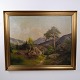 Landschaftsgemälde auf Leinwand mit Berglandschaft und Bäumen im Goldrahmen 112,5 x 136 cm