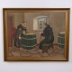 Gemälde auf Leinwand mit Kloster und Mönchen im Goldrahmen 66 x 81 cm