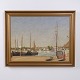 Ölgemälde auf Leinwand mit Hafenmotiv und Booten im Goldrahmen 60 x 75 cm