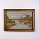 Landschaftsgemälde auf Leinwand mit See, Schilf und Bäumen im Goldrahmen 55 x 75 cm
