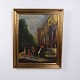 Stadtgemälde auf Leinwand mit Kirche und Personen im Goldrahmen 76,5 x 62,5 cm