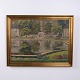 Landschaftsgemälde auf Leinwand mit Park und See im Goldrahmen 64 x 82 cm