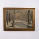 Ölgemälde auf Leinwand mit Winterlandschaft, Wald und Bach im Goldrahmen 55,5 x 75 cm