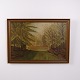 Ölgemälde auf Leinwand mit Waldweg und Lichtung im Goldrahmen 57 x 79 cm