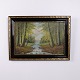Ölgemälde auf Leinwand mit Waldmotiv, Bach und Bäumen im Gold Schwarz Rahmen