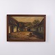 Landschaftsgemälde mit Bauernhof, Hofplatz und Hühnern Signiert 49 x 71 cm