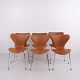 Satz von 6 Arne Jacobsen Serie 7 Stühlen aus Cognac Elegance Leder mit Chromgestell für Fritz Hansen Hohe Ausführung