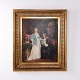 Ölgemälde mit Zwei Personen in einem Interieur im Goldrahmen von 1841 92 x 81 cm