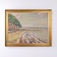 Ölgemälde mit Küstenlandschaft, Strand und Bäumen im Goldrahmen von 1952 von Axel Meyer