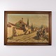 Ölgemälde mit Südlichem Dorf, Personen und Wagen im Dunklen Holzrahmen 78,5 x 110 cm