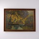 Ölgemälde mit Waldlandschaft, Bäumen und Wasser im Dunklen Profilierten Rahmen 76,5 x 107 cm