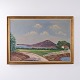 Ölgemälde mit Landschaft, Geschwungenem Weg, Wasser und Haus im Goldrahmen Signiert L.T 73,5 x 103 cm