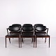 Set aus 6 Kai Kristiansen Esszimmerstühlen Modell 42 aus Palisander mit Schwarzem Elegance Leder